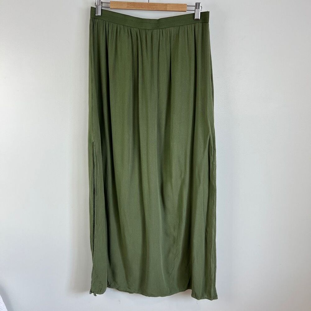 Divided by H&M Size 12 Green Flowy Long Maxi Skirt Side Slit Lounge Casual Boho